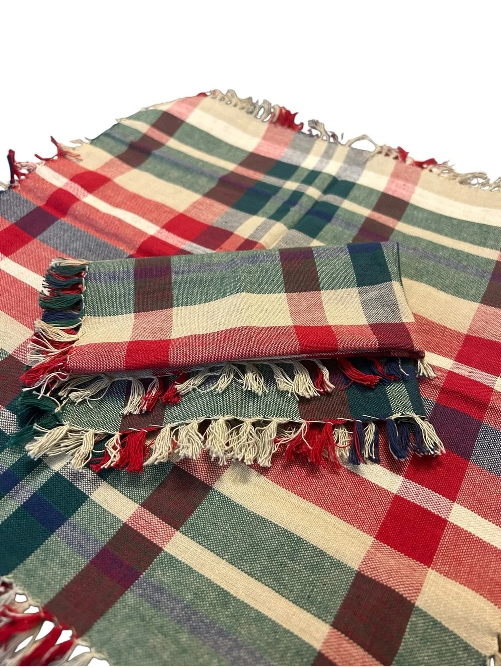 Vintage Red Plaid Cloth Napkins, 13” Hand Made, Qty 5